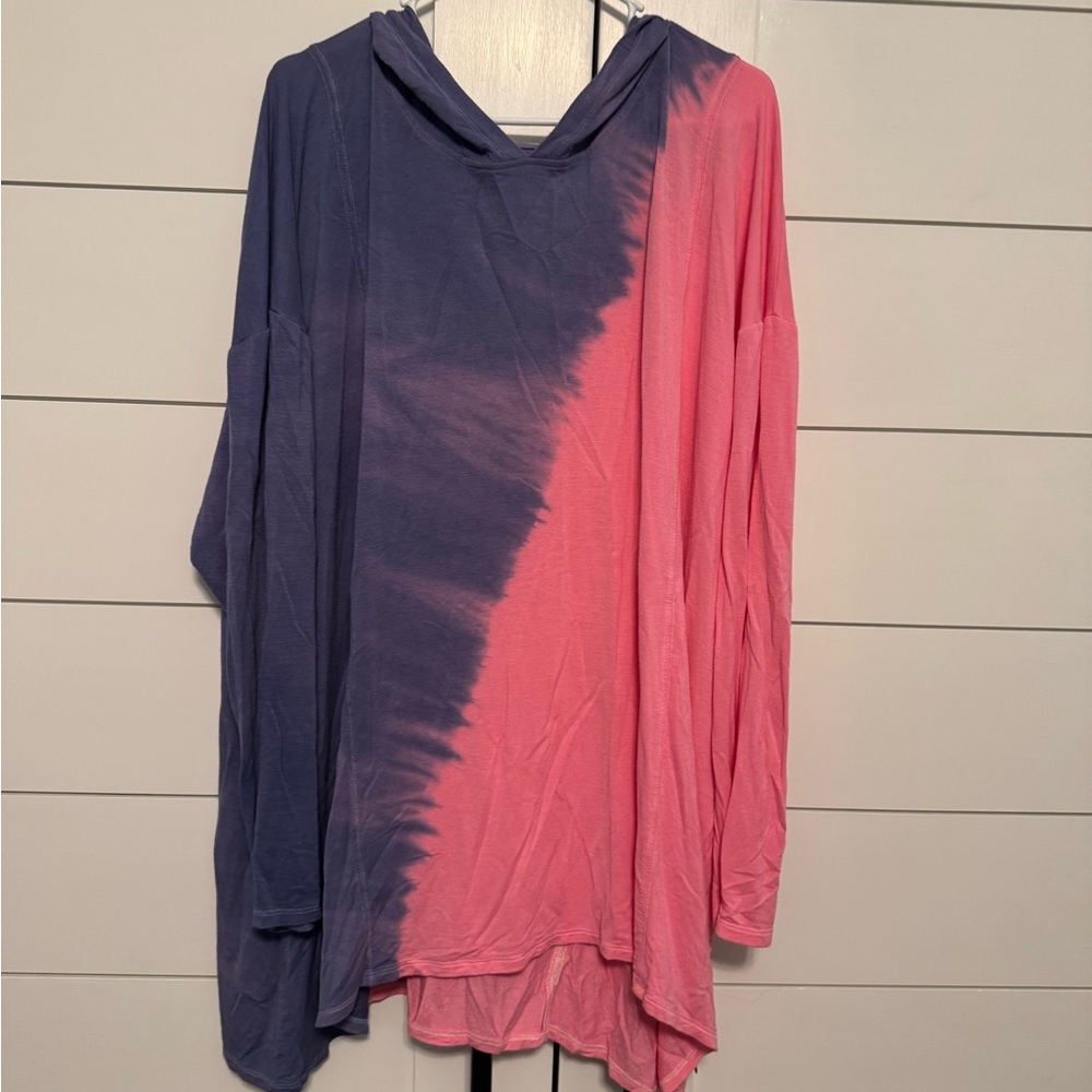 Tie-Dye Hooded Top in Blue and Pink